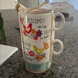 Hallmark Red and Yellow Bird Floral Mugs